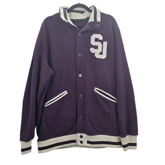 Sean John Letterman Jacket Mens XL Purple Varsity Button Up SJ Streetwear Retro - Picture 1 of 8